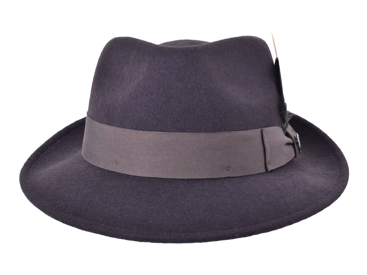 Dark brown wool felt fedora with structured crown and medium brim, view 3