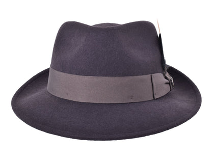 Dark brown wool felt fedora with structured crown and medium brim, view 3
