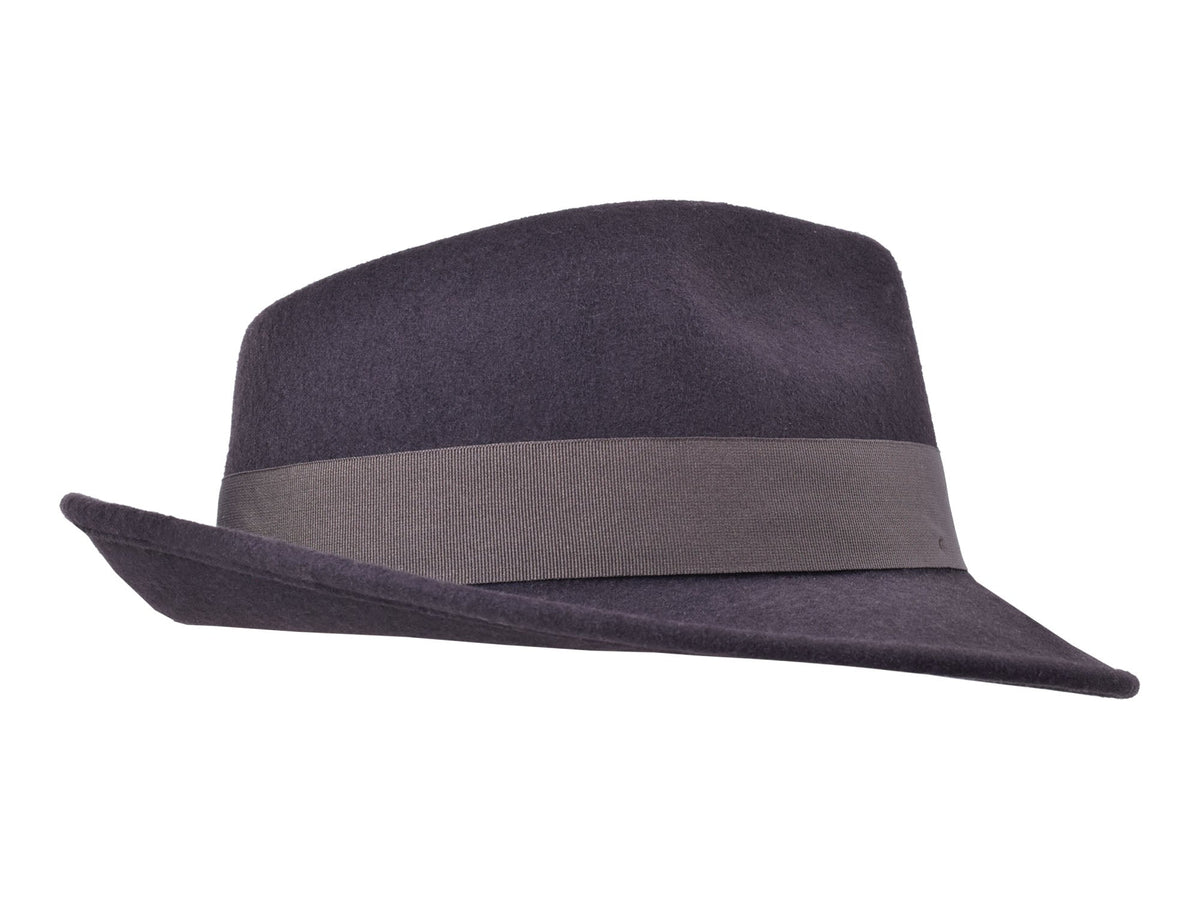 Dark brown wool felt fedora with structured crown and medium brim, view 4