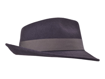 Dark brown wool felt fedora with structured crown and medium brim, view 4