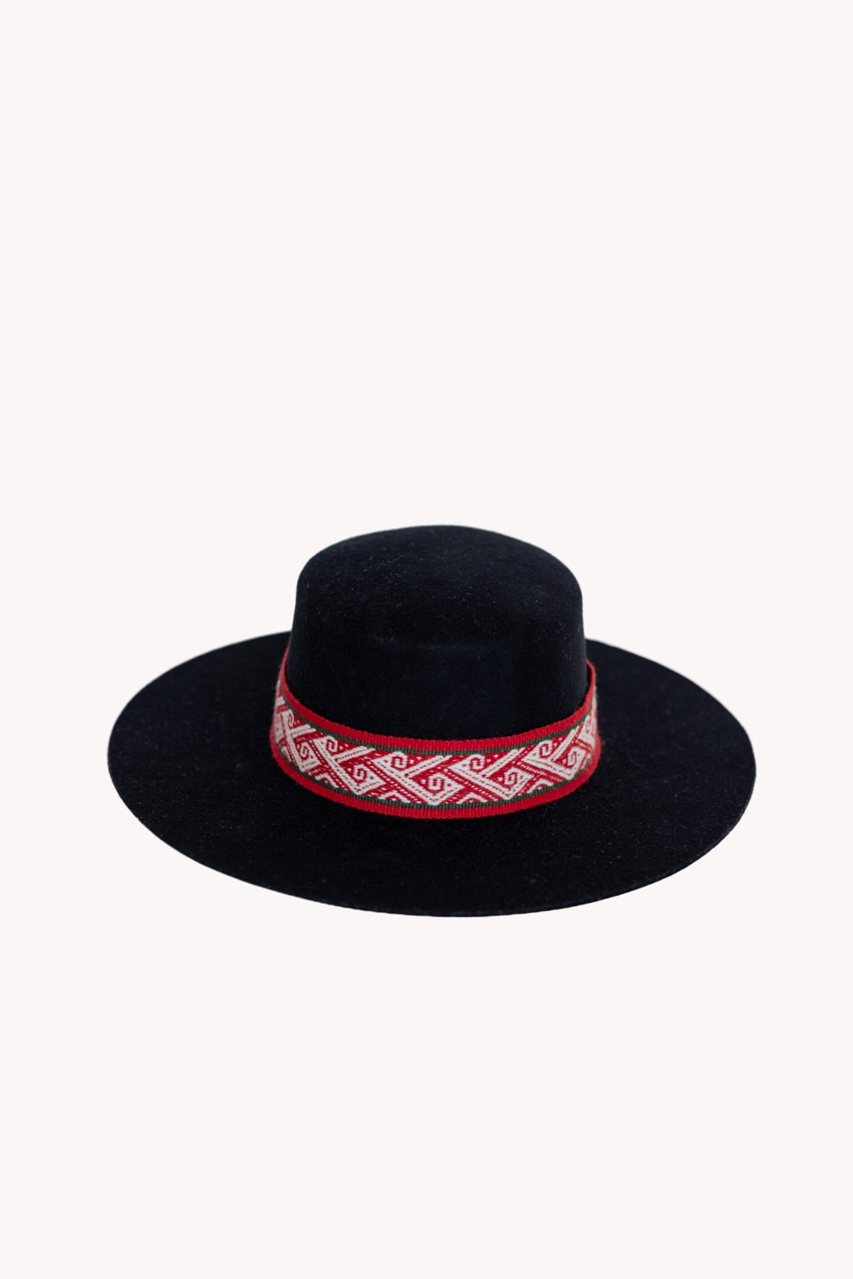 Black alpaca wool felt Spanish style hat with a woven textile band, view 4