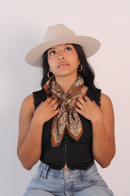 Ivory merino wool felt cattleman hat with a flat, lifted brim, view 2