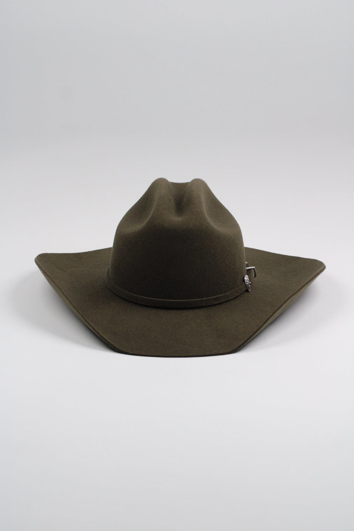 Dark olive merino wool cattleman cowboy hat with a curved brim, view 3