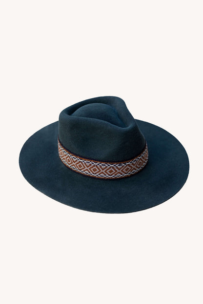 Charcoal grey alpaca wool felt Western hat with a woven hat band, view 3