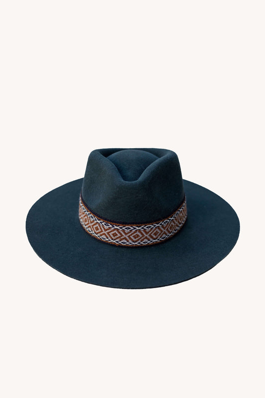 Charcoal grey alpaca wool felt Western hat with a woven hat band