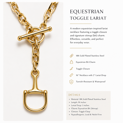 Gold equestrian toggle lariat necklace, view 2
