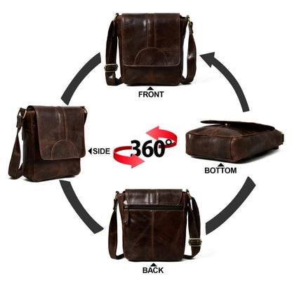Dark brown buffalo leather messenger bag with large front flap, view 4