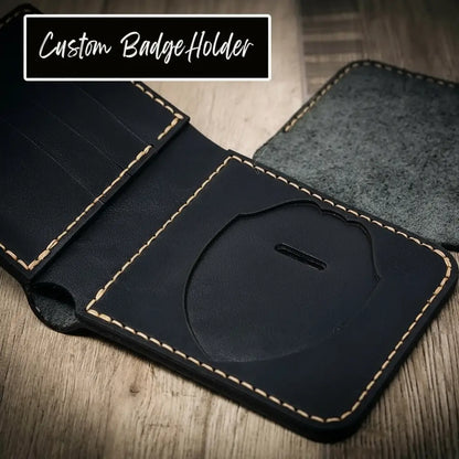 Slim full-grain leather badge wallet by Bull Sheath, view 21