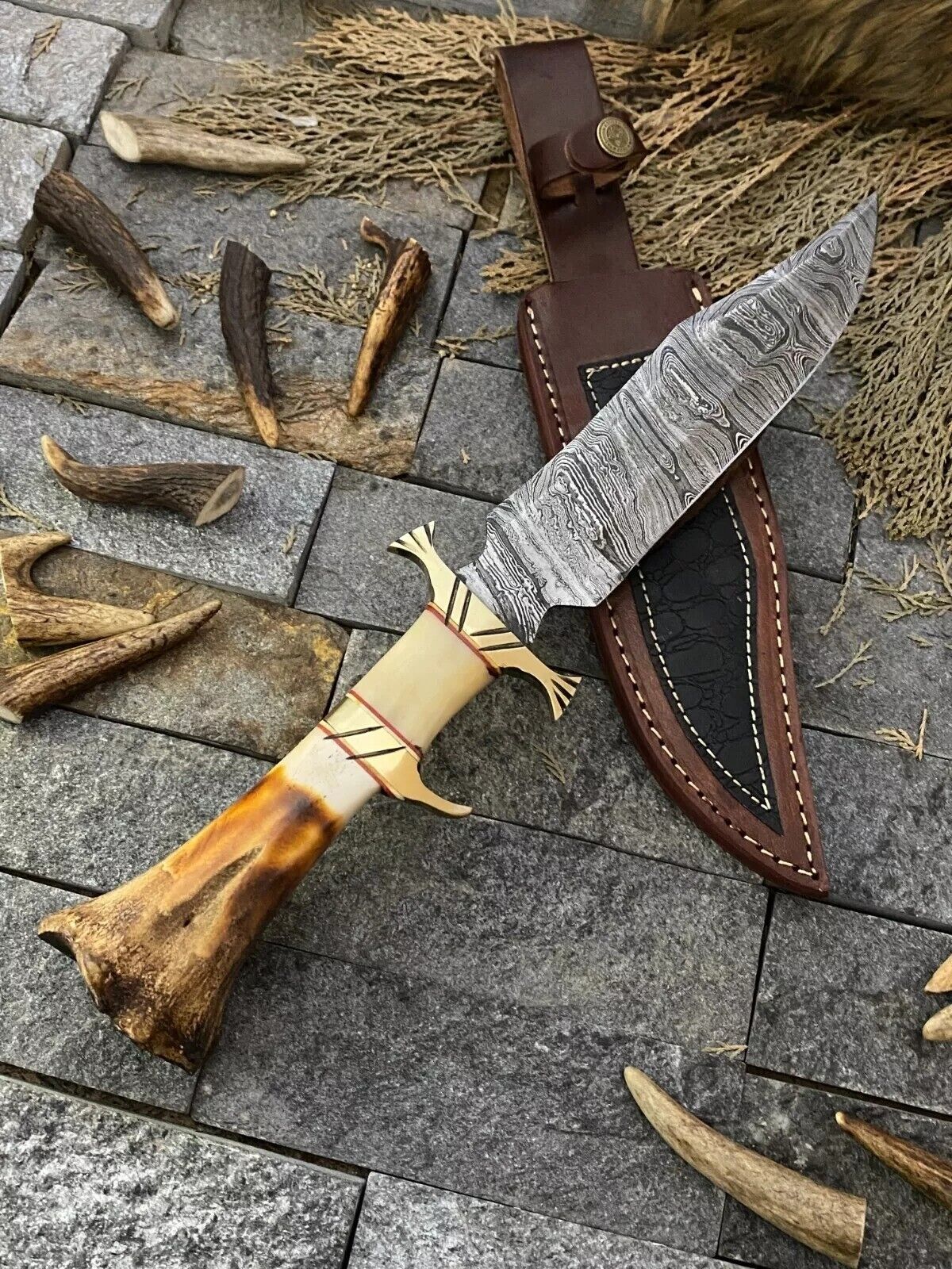The Polished Bone Brass Guard Bowie | Texan Knives