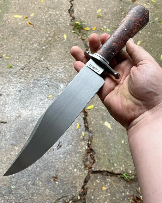 J2 steel Bowie knife with a steel guard and rosewood handle