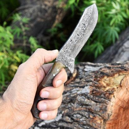 The 4-Inch Sheep Horn Damascus Belt Knife | Texan Knives