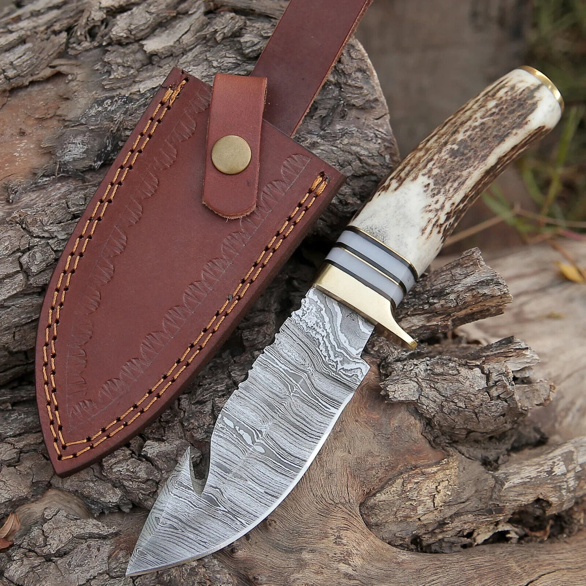 The Stag Horn Brass Guard Guthook Skinner | Texan Knives