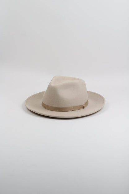 Ivory wool felt hat with a teardrop crown and a 3-inch curved brim, view 2