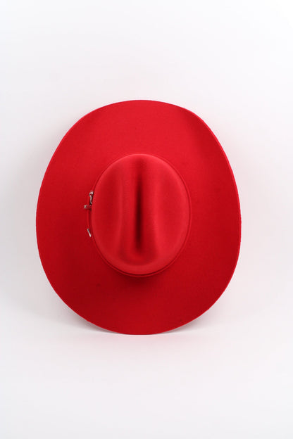 Red merino wool cattleman cowboy hat with a curved brim, view 3