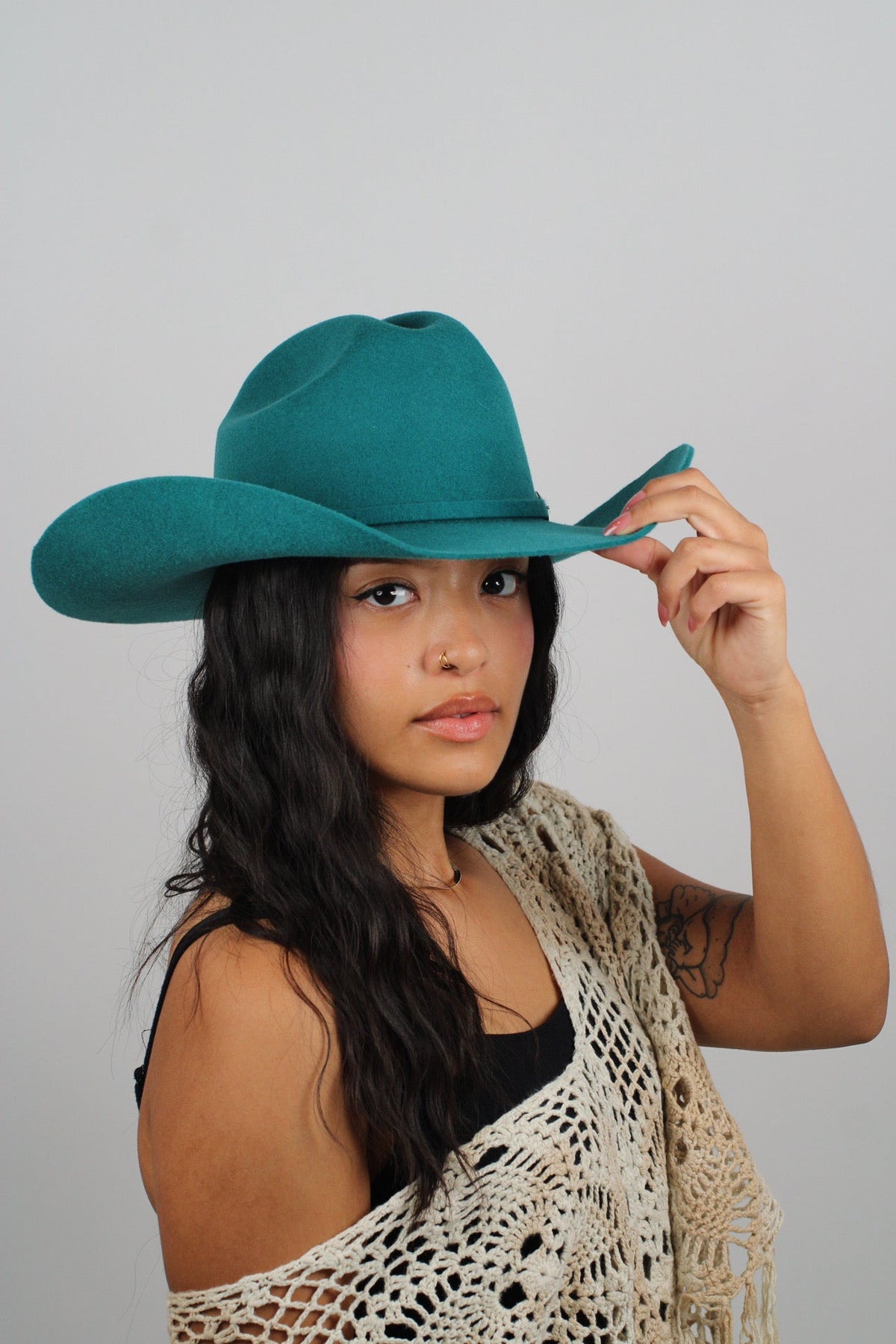 Turquoise 30X Merino Cattleman Hat by Wilder and Soul, view 2