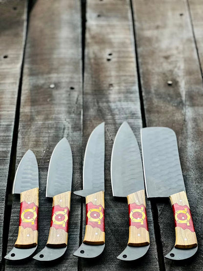 Stainless Steel Knife Set – 13" Forged Blades with Olivewood & Epoxy Resin Handles