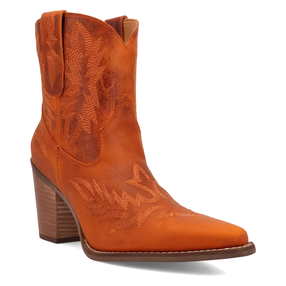 Women's leather Western ankle bootie with a snip toe and stitching, view 4