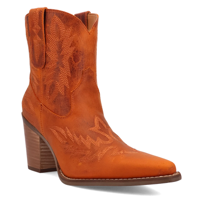 Women's leather Western ankle bootie with a snip toe and stitching, view 4