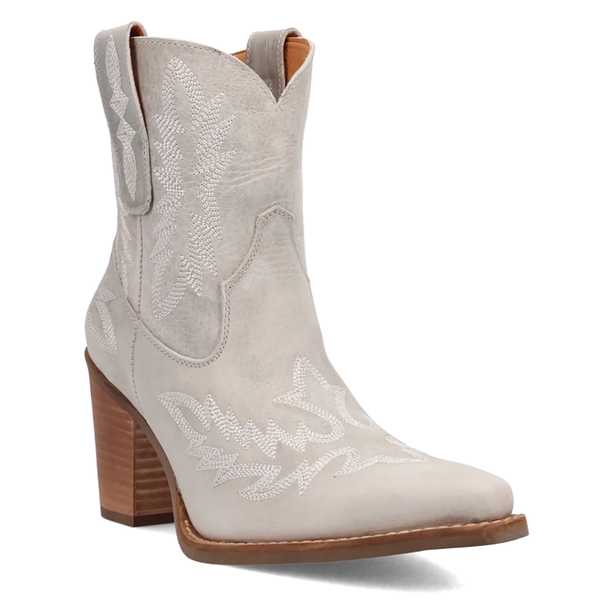 Women's leather Western ankle bootie with a snip toe and stitching