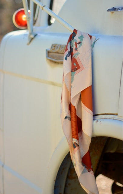Poppy Cowgirl red mulberry silk wild rag by Tirzah Lane, view 6