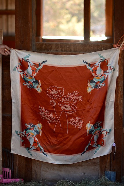 Poppy Cowgirl red mulberry silk wild rag by Tirzah Lane, view 3
