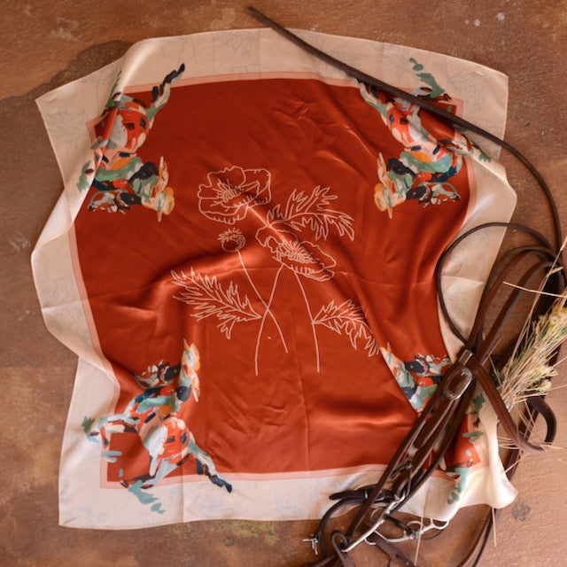 Poppy Cowgirl red mulberry silk wild rag by Tirzah Lane, view 2