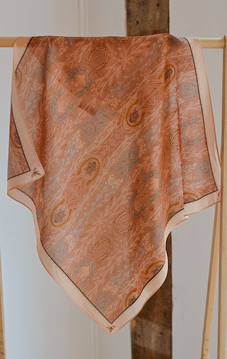 Dusty rose wild rag with folk-art florals, small leaves and sage prairie grass, view 3