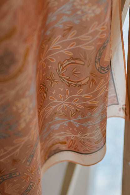 Dusty rose wild rag with folk-art florals, small leaves and sage prairie grass, view 4