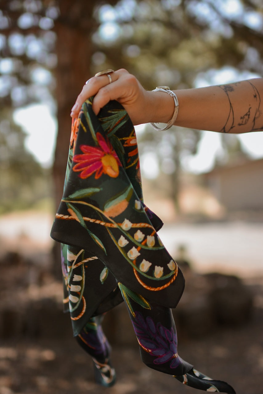 Vivid Wildflowers 35-Inch Silk Wild Rag by Tirzah Lane Art