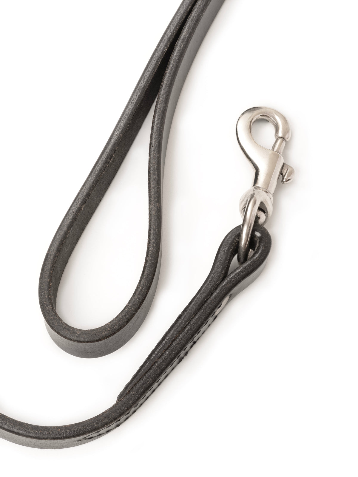 Black leather dog leash with metal clip, view 2