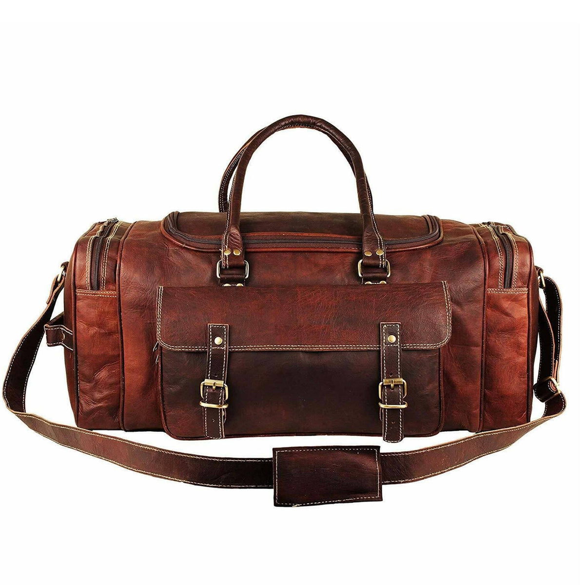 Traveler full grain goat leather weekender duffle bag