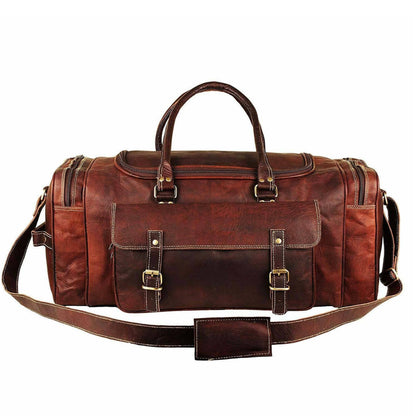 Traveler full grain goat leather weekender duffle bag