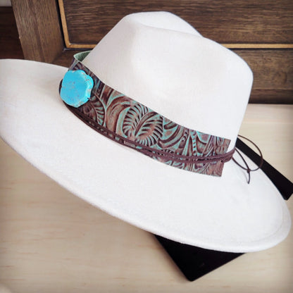 Floral leather hat band with howlite, view 4
