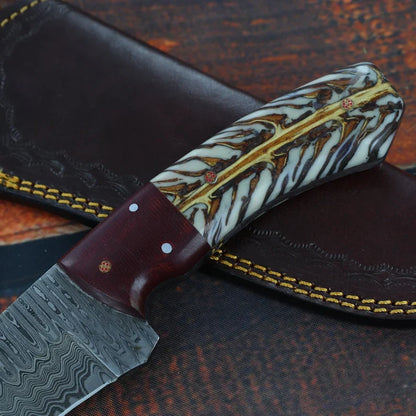 The Pine Cone Resin Damascus Hunting Knife | Texan Knives