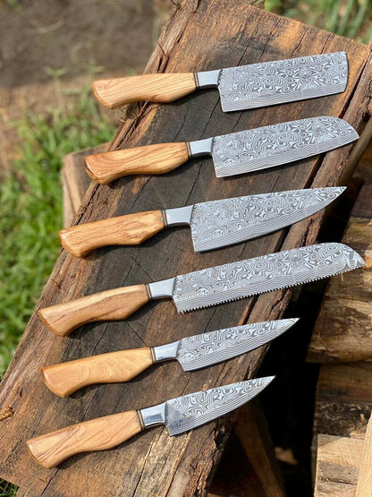 The Olivewood Damascus Chef Knife | Texan Knives