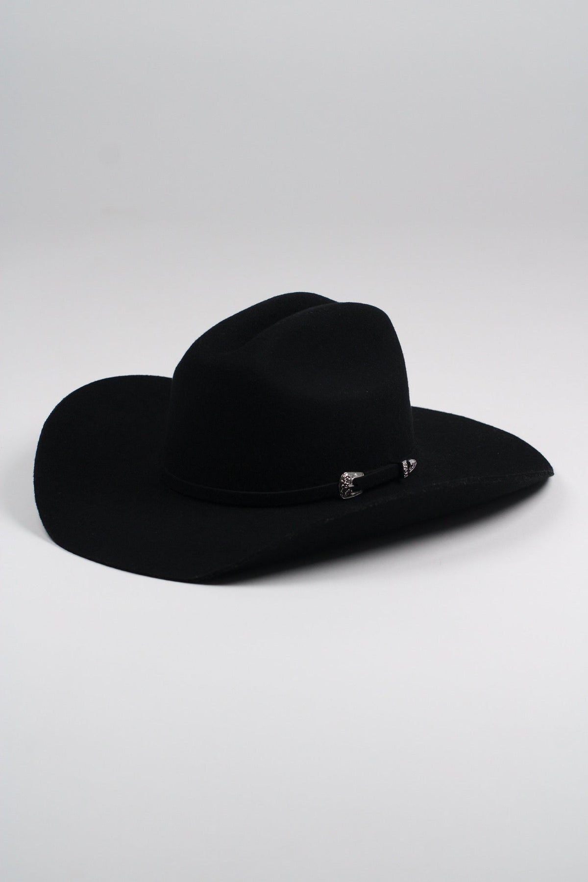 Black merino wool cattleman cowboy hat with a curved brim, view 2