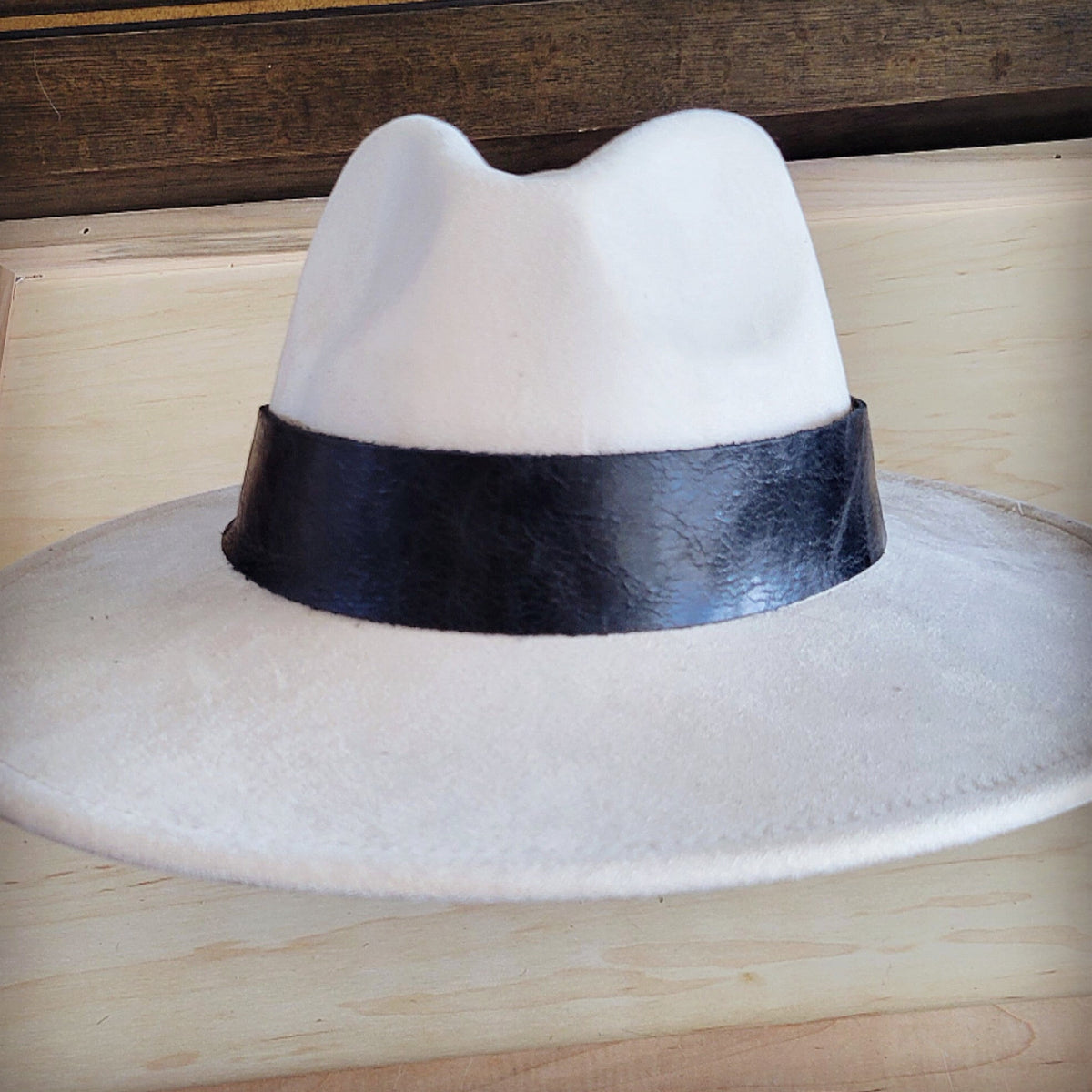Wide black genuine leather cowboy hat band with long ties