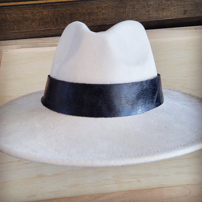 Wide black genuine leather cowboy hat band with long ties