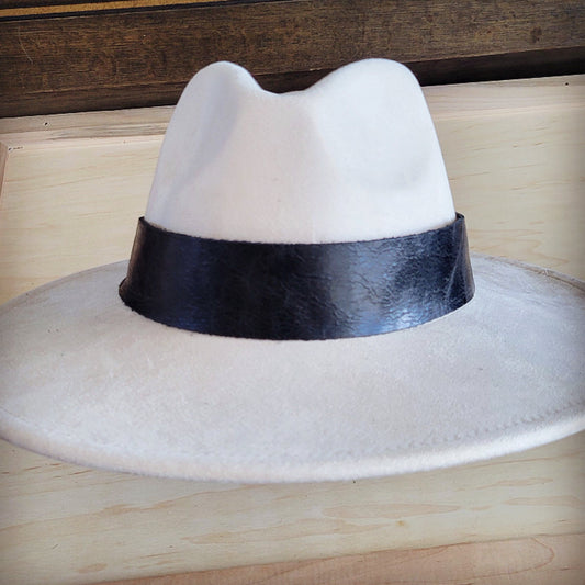 Wide black genuine leather cowboy hat band with long ties