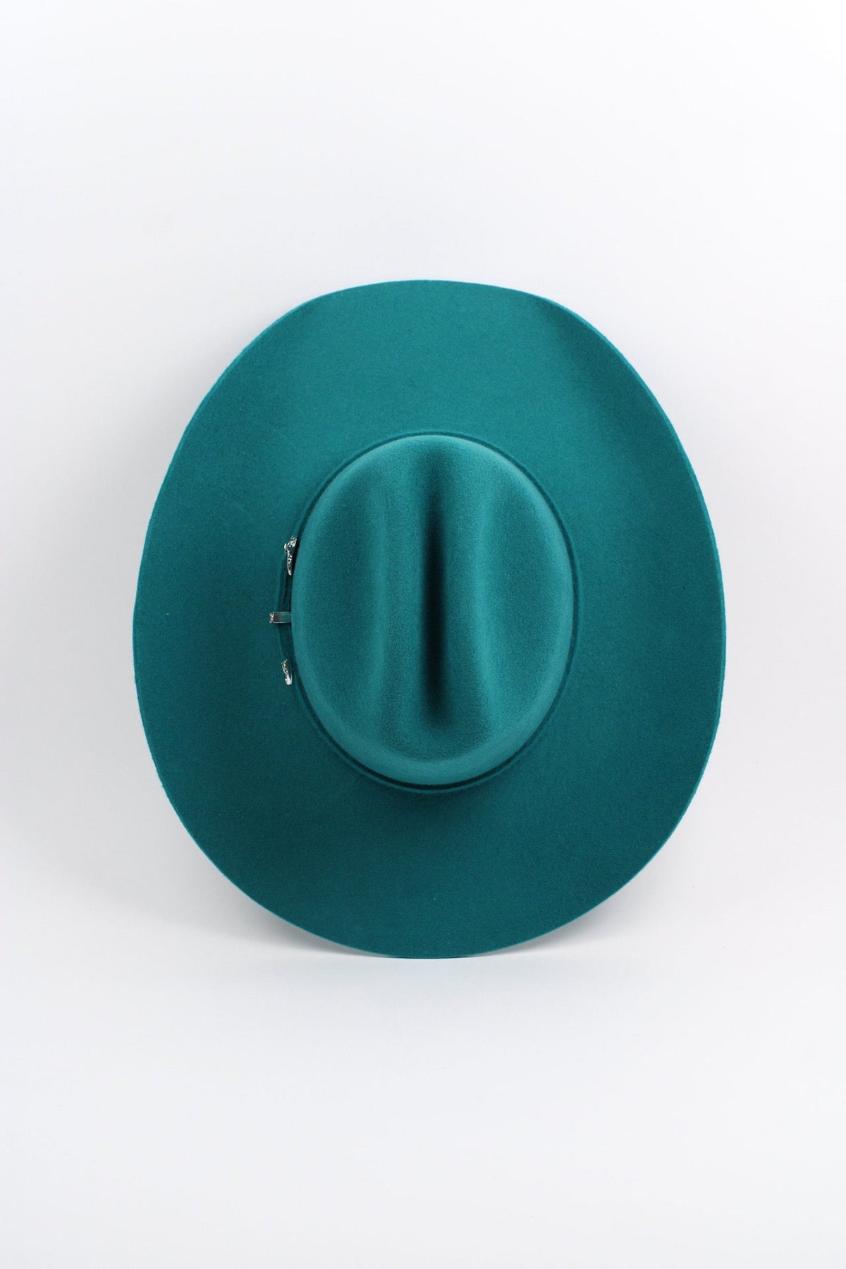 Turquoise merino wool cattleman cowboy hat with a curved brim, view 4