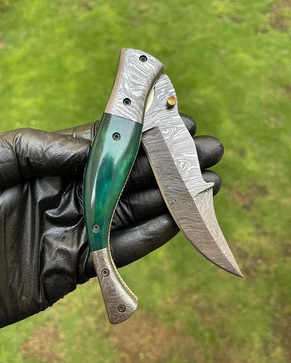 The Color Bone Damascus Pocket Knife | Texan Knives