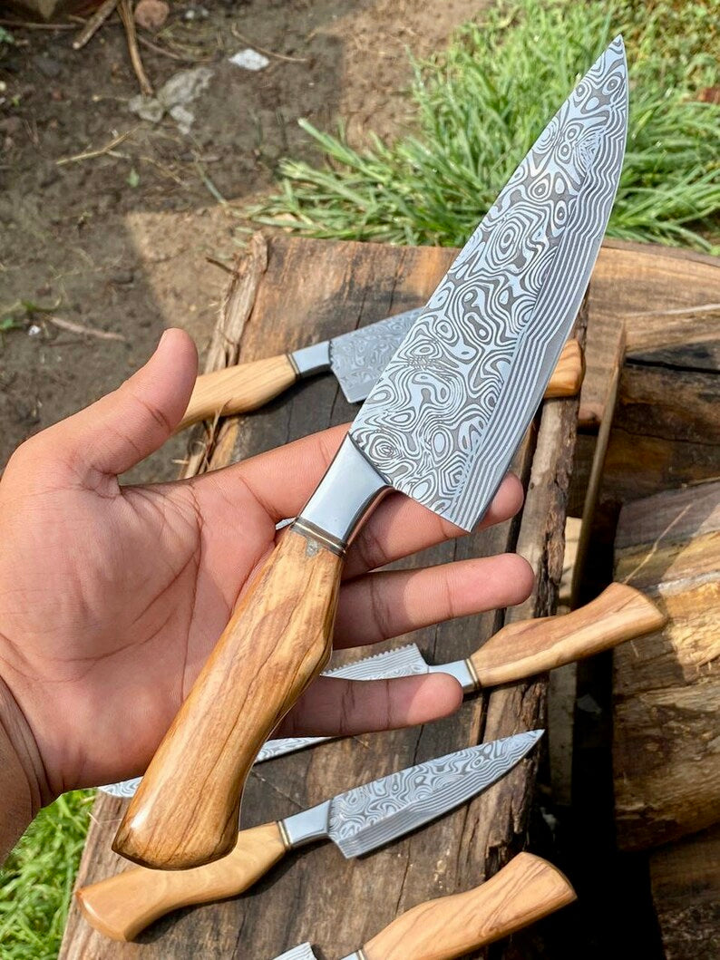 The Olivewood Damascus Chef Knife | Texan Knives