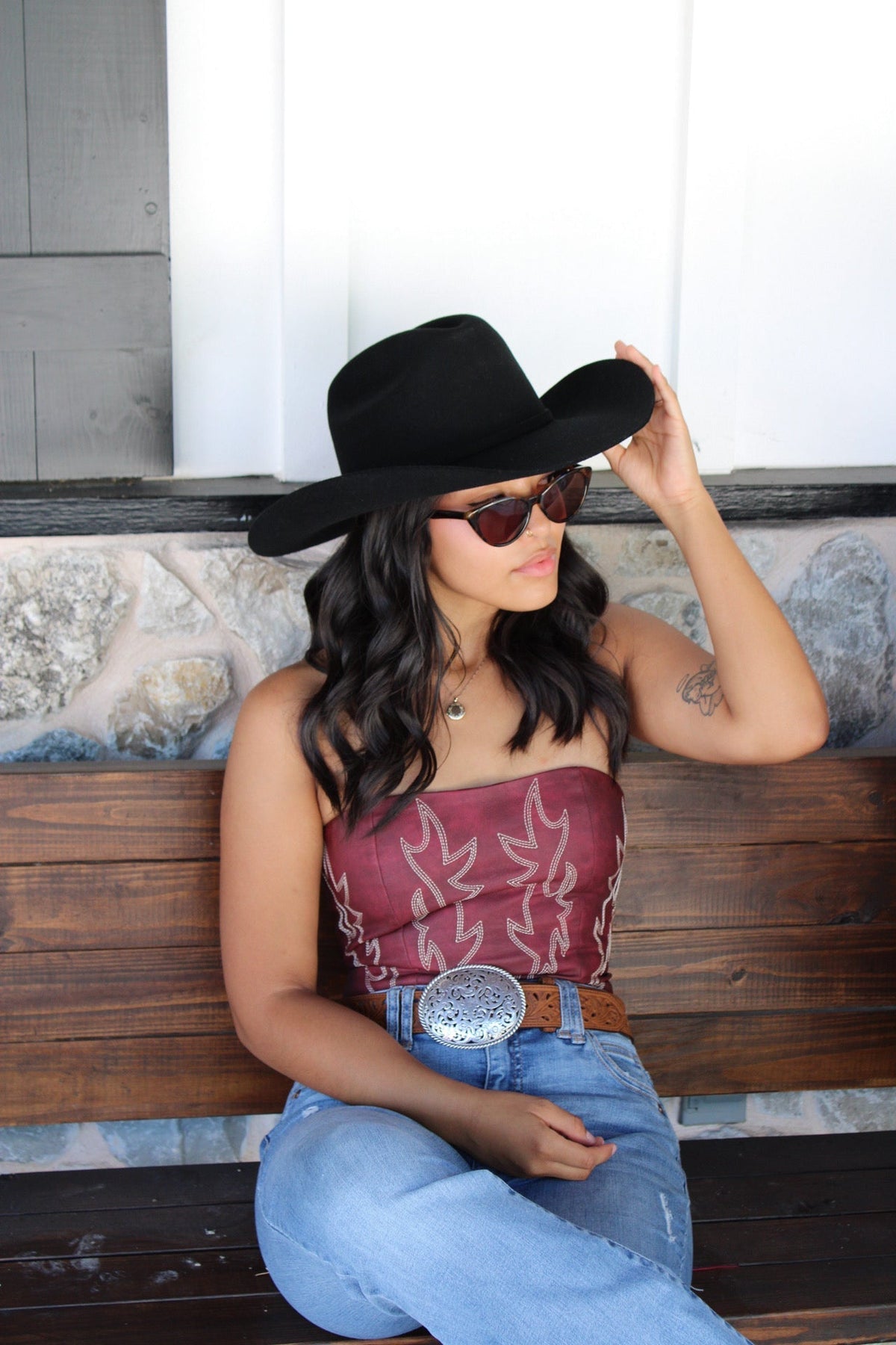 Black merino wool cattleman cowboy hat with a curved brim, view 3