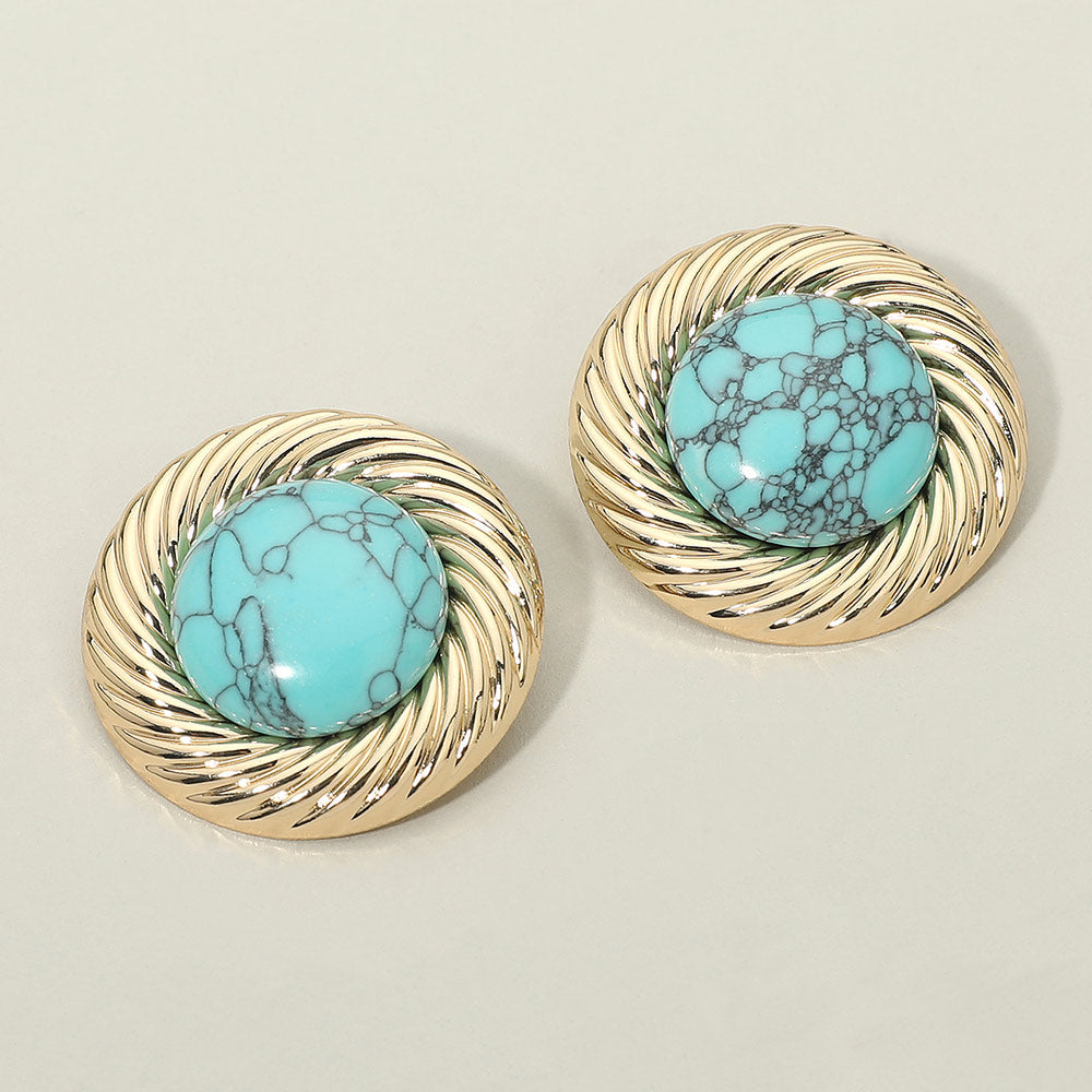 The Turquoise Swirl Stud Earrings, gold tone