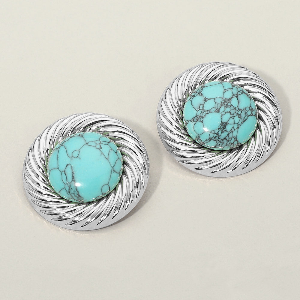 The Turquoise Swirl Stud Earrings, silver tone
