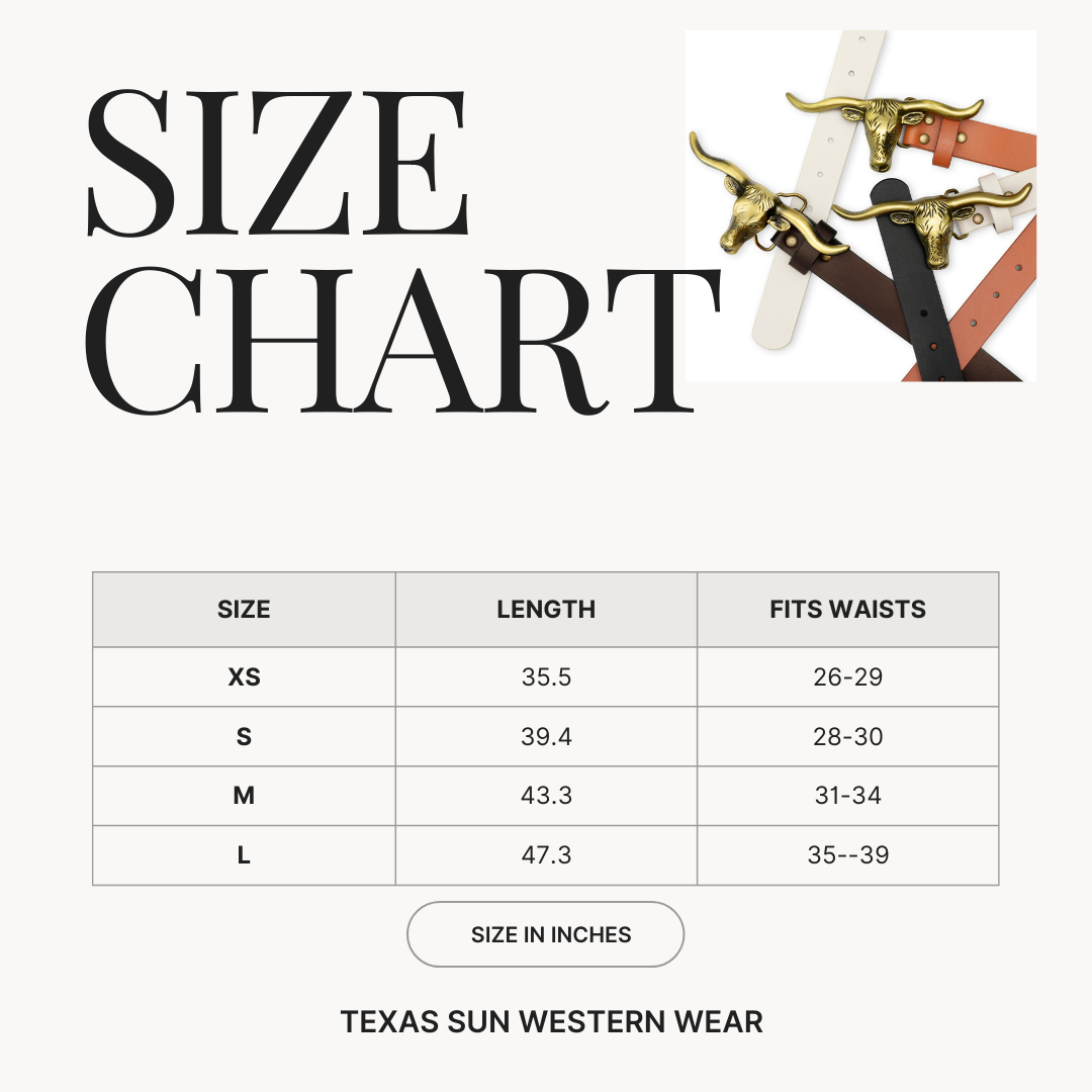 The Longhorn Head Women's Belt, size chart