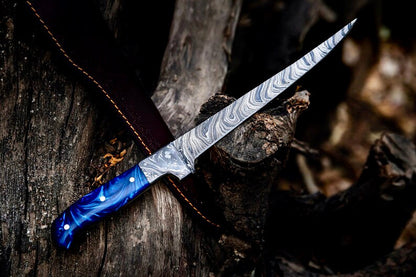 The Damascus Bolster Resin Fishing Knife | Texan Knives