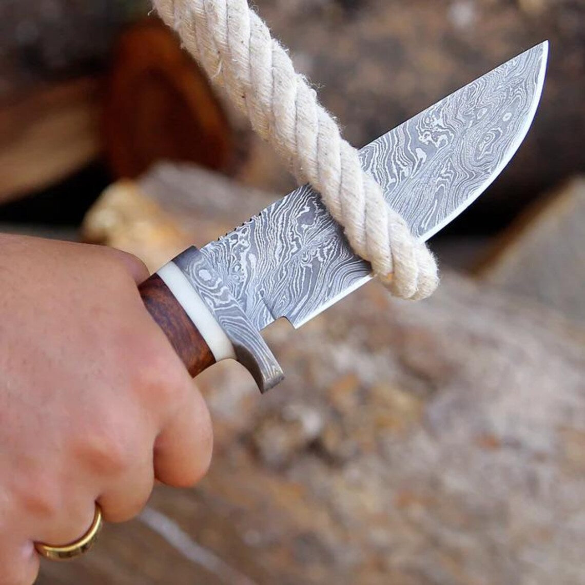 The Damascus Guard Stag Horn Hunting Knife | Texan Knives