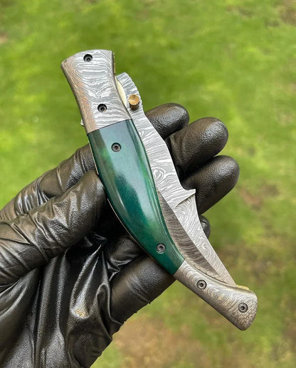 The Color Bone Damascus Pocket Knife | Texan Knives