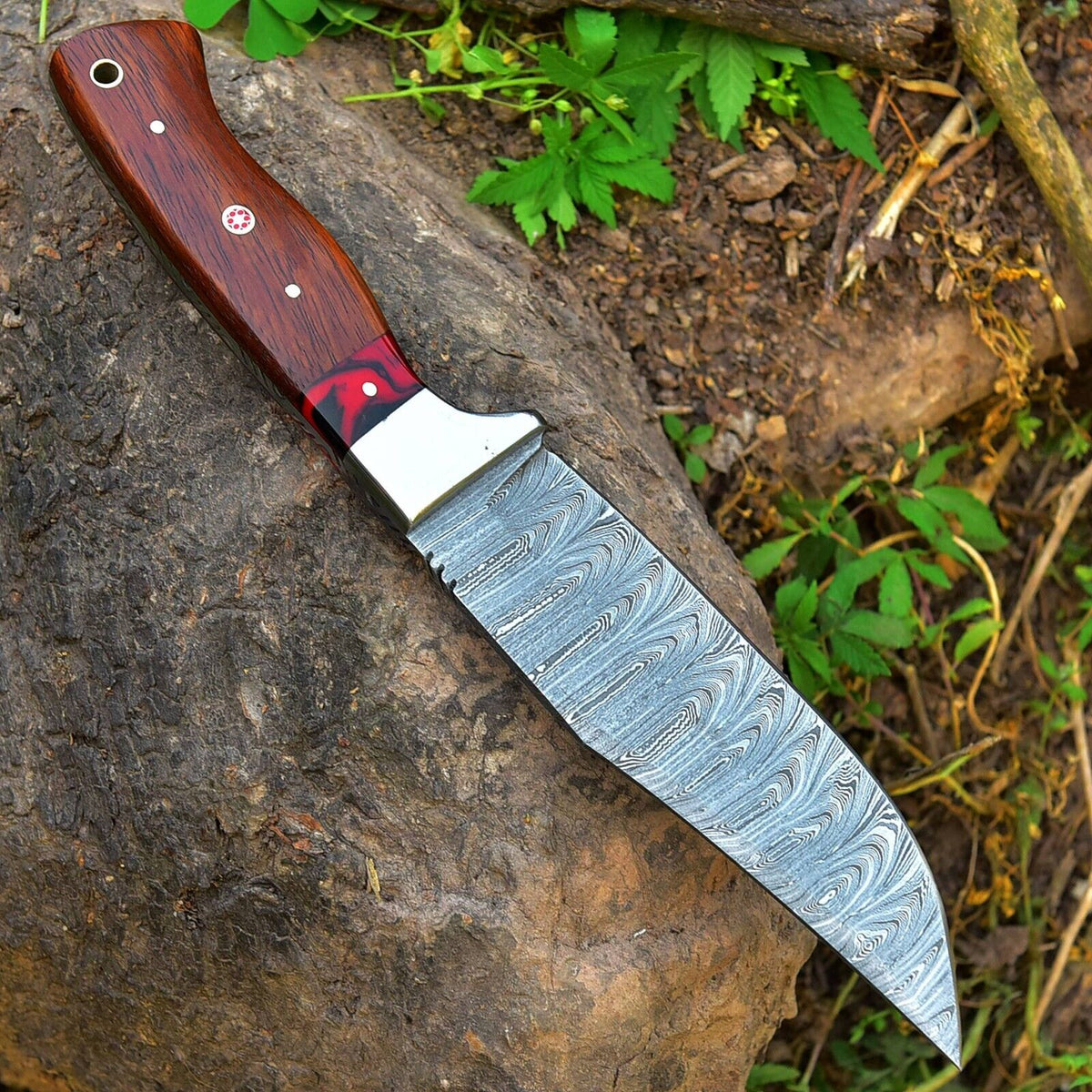 Rosewood and Resin Damascus Skinning Blade by Texan Knives, view 3